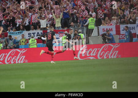 FIFA WM Russland 2018. Halbfinale. Kroatien vs England bei luzniki Stadion. Die kroatischen Spieler feiern das Ziel während des Spiels. Juli 11, 2018. Russland, Moskau. Photo Credit: Vasily Ponomorev/Kommersant Stockfoto