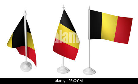 Isolierte 3 Kleiner Schreibtisch Belgien Fahne winken 3d Realistische Belgiumian Schreibtisch Flagge Stockfoto