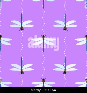 Vektor nahtlose Muster mit Libellen und Wellenlinien Stock Vektor