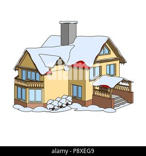 Cartoon Haus mit Satteldach im Winter Urlaub Stock Vektor
