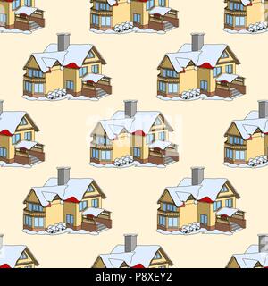 Vektor nahtlose Muster mit Cartoon Häuser im Winter Stock Vektor