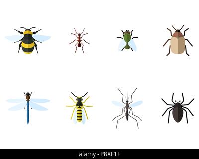 Satz von 8 Insekten flachbild Symbole Stock Vektor