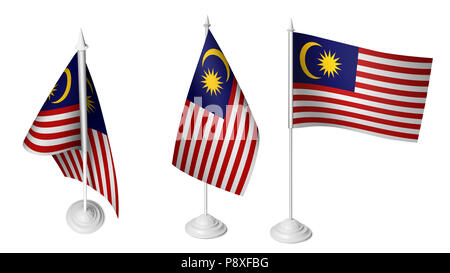 Isolierte 3 Kleiner Schreibtisch Malaysia Fahne winken 3d Realistische malaysischen Schreibtisch Flags Stockfoto