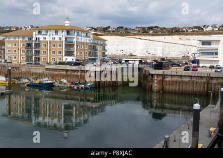 Apartments mit Blick auf Brighton Marina und der South Downs Stockfoto