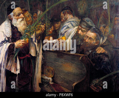 Sukkot in der Synagoge. Leopold Pilichowski (1869-1933). Öl auf Leinwand. 456 Leopold Pilichowski Sukkot Stockfoto