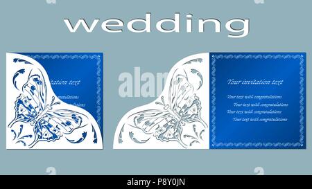 Beschriftung - Hochzeit. Einladung und Grußkarte mit abstrakten Schmetterling. Vector Illustration Postkarte. Einladung und Grußkarte. Muster für t Stock Vektor