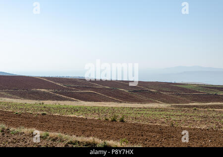 Remote View von unbefestigten Straßen zwischen gepflügten Flächen Stockfoto