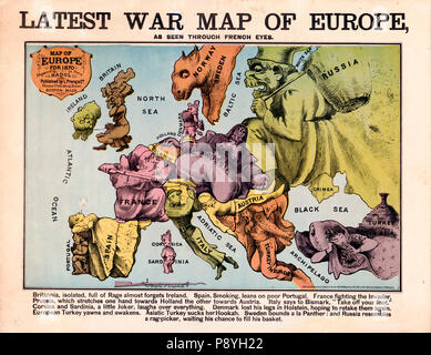 Neueste Krieg Karte von Europa als durch französische Augen ca 1870 gesehen Stockfoto