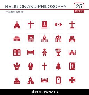 Religion und Philosophie Icons Set Rot. Für web design und Application Interface, auch nützlich für Infografiken. Vector Illustration. Stock Vektor