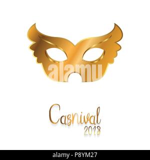 Gerne brasilianische Karneval Tag. Golden Karneval Maske und Typografie auf weißem Hintergrund. Für web design und Application Interface, auch nützlich für infog Stock Vektor