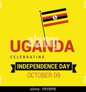 Vektor 9. Oktober Uganda Independence Day. Schwarz Rot und Gelb Uganda Flagge Linien mit Typografie Feier Karte. Abbildung. Für web design und Stock Vektor