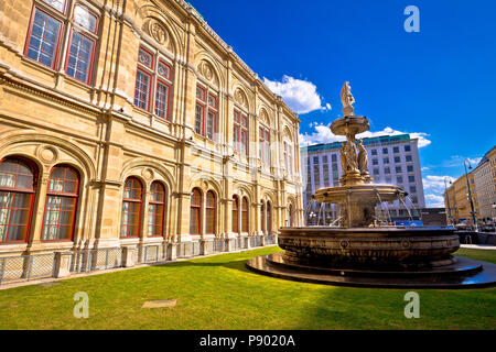 Wiener Staatsoper Brunnen und Architektur, Hauptstadt von Österreich Stockfoto
