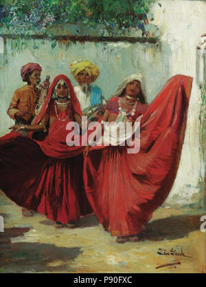 . 351 Johannes Gleich - Zwei indische Nauch Mädchen mit Musikern Stockfoto