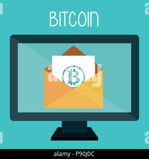 Bitcoin Geschäft mit desktop computer Vector Illustration Design Stock Vektor