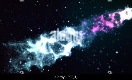 3D-Animation des bunten blauen Nebel mit Sterne, Raum Wolken und Gas. Strahlen von Licht durch Sterne Felder in ddep Raum. Sci-fi Motion Graphics d Stockfoto