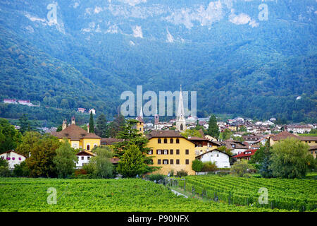 Malerischer Blick auf Kaltern an der Südtiroler Weinstraße im Herbst Tag Stockfoto