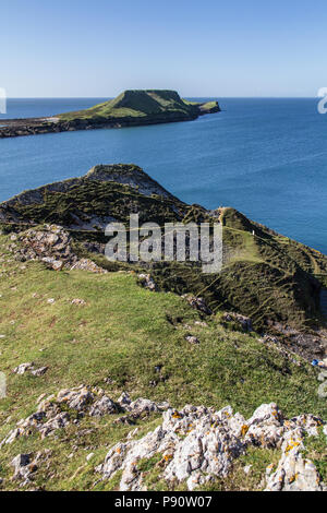 Worm's Head, Rhossili Bay. Spaziergang von Rhossili Bay Port Eynon, Halbinsel Gower (Wales Coast Path) Stockfoto