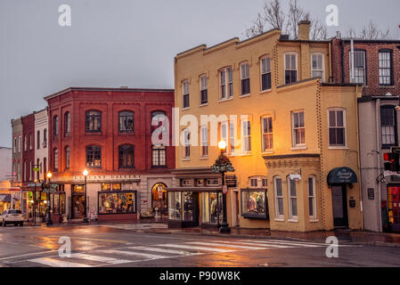 Straßenszenen von Georgetown in Washington DC im Winter. Stockfoto