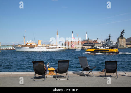 Royal Yacht von langelinie Kai; Nordre Toldbod, Kopenhagen, Dänemark Stockfoto