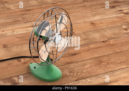 Vintage Fan auf Holz Hintergrund. 3D-Rendering Stockfoto