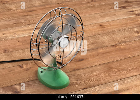 Vintage Fan auf Holz Hintergrund. 3D-Rendering Stockfoto