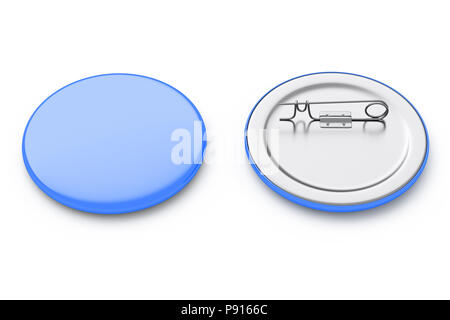 Blank blue Pin badge Brosche auf Hintergrund isoliert. Beschneidungspfad gehören. 3D-Rendering Stockfoto