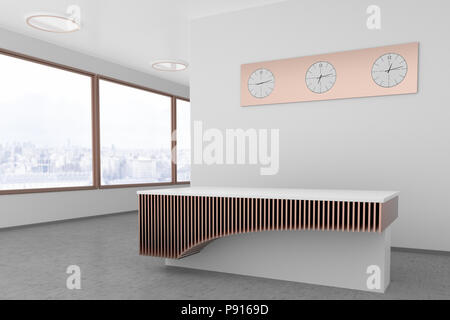 Weiß Büro Lobby mit einem leeren Rezeption. 3D-Rendering Stockfoto