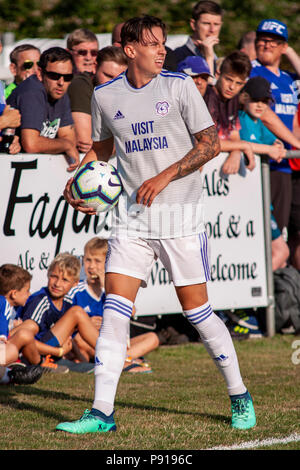 Cameron Coxe von Cardiff City in Aktion gegen Taffs gut. Taffs gut gegen Cardiff City Freundschaftsspiel im Rhiw'r DDAR Stadion am 6th Aug 19. Stockfoto