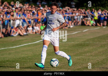 Cameron Coxe von Cardiff City in Aktion gegen Taffs gut. Taffs gut gegen Cardiff City Freundschaftsspiel im Rhiw'r DDAR Stadion am 6th Aug 19. Stockfoto