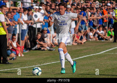 Cameron Coxe von Cardiff City in Aktion gegen Taffs gut. Taffs gut gegen Cardiff City Freundschaftsspiel im Rhiw'r DDAR Stadion am 6th Aug 19. Stockfoto