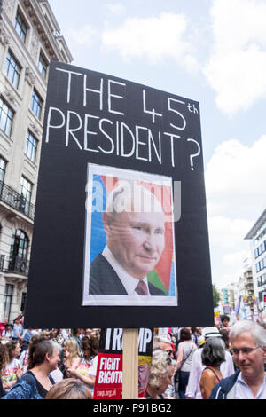 London, England, UK. 13. Juli, 2018. Demonstranten in London, um gegen Donald Trump Besuch in Großbritannien © Benjamin John/Alamy Leben Nachrichten. Stockfoto