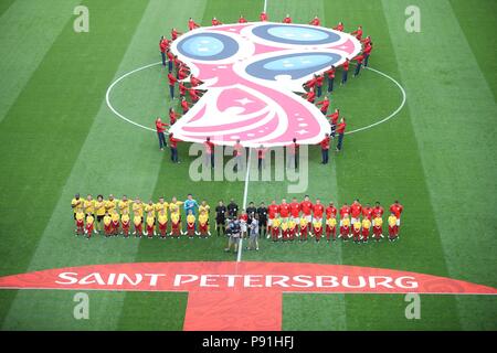 Sankt Petersburg, Russland. 14. Juli 2018. Spieler von England und Belgien sind vor der 2018 FIFA World Cup den dritten Platz spielen gesehen-off-Match zwischen England und Belgien in Sankt Petersburg, Russland, 14. Juli 2018. Credit: Li Ming/Xinhua/Alamy leben Nachrichten Stockfoto