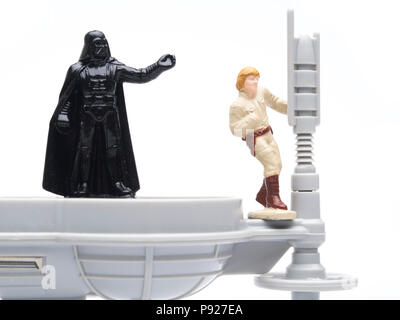 Star Wars 1982 Micro Sammlung BESPIN GANTRY Spielplatzgeräte aus Star Wars Empire Strikes Back Darth Vader und Luke Skywalker Stockfoto