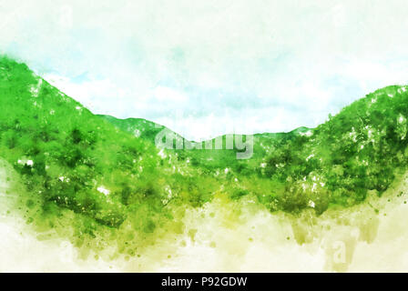 Abstrakte farbenfrohe Berg auf Aquarell Hintergrund. Stockfoto