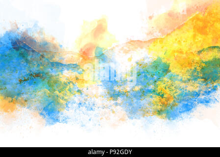Abstrakte farbenfrohe Berg auf Aquarell Hintergrund. Stockfoto