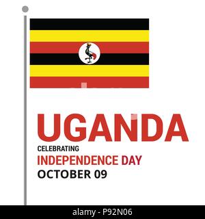 Vektor 9. Oktober Uganda Independence Day. Schwarz Rot und Gelb Uganda Flagge Linien mit Typografie Feier Karte. Abbildung. Für web design und Stock Vektor