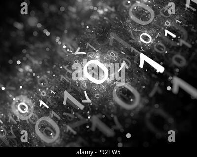 Der binäre Code im Raum, Schwarz und Weiß Intensität Karte, 3D-Rendering Stockfoto