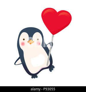 Pinguin holding Herzen unterschreiben. Penguin Cartoon Illustration. Stockfoto