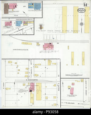 498 Sanborn Feuerversicherung Karte von Fremont, Dodge County, Nebraska. LOC Sanborn 05183 008-14 Stockfoto