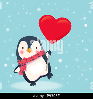 Pinguin holding Herzen unterschreiben. Penguin Cartoon Illustration. Stockfoto