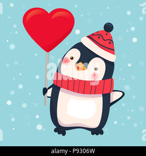 Pinguin holding Herzen unterschreiben. Penguin Cartoon Illustration. Stockfoto