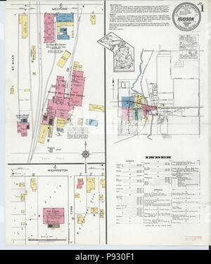 500 Sanborn Feuerversicherung Karte von Hudson, Lenawee County, Michigan. LOC Sanborn 04048 005-1 Stockfoto