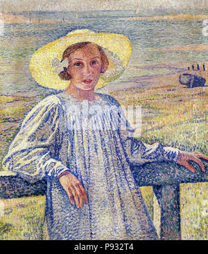 488 Théo Van Rysselberghe - Mädchen in einem Strohhut (Porträt von Elisabeth Van Rysselberghe), 1901 Stockfoto