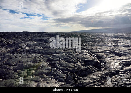 Endlosen Lavafeldern der Großen Insel von Hawaii. Glatte, wellige Oberfläche von gefrorenen Pahoehoe-lava. Hawaii, USA. Stockfoto