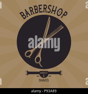 Barbershop Vintage Brown Emblem mit retro Zeichnungen Vector Illustration graphic design Stock Vektor