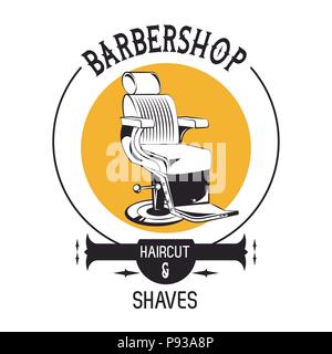 Barbershop vintage Emblem mit retro Zeichnungen Vector Illustration graphic design Stock Vektor