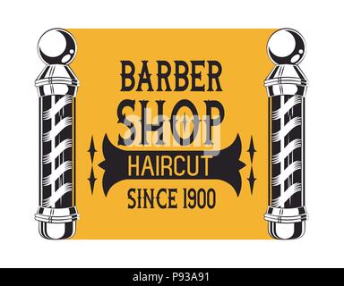 Barbershop vintage Emblem mit retro Zeichnungen Vector Illustration graphic design Stock Vektor