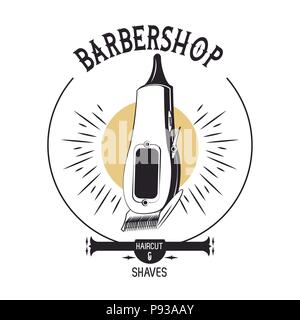 Barbershop vintage Emblem mit retro Zeichnungen Vector Illustration graphic design Stock Vektor