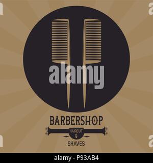 Barbershop Vintage Brown Emblem mit retro Zeichnungen Vector Illustration graphic design Stock Vektor