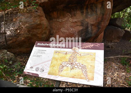 Nourlangie, Australien - May 15, 2018. Kunst der Aborigines auf dem Felsen. Nourlangie Kakadu Nationalpark im Northern Territory Australien bekannt für SOFOR Stockfoto